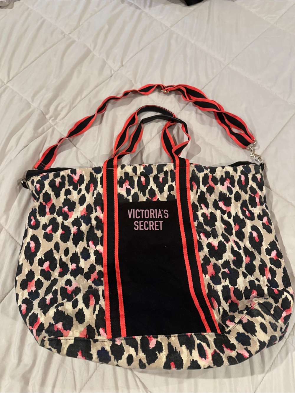 Victoria's Secret Leopard Print Tote with Black & Pink Accents